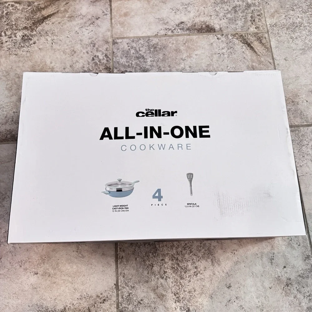 The Cellar All-In-One Lightweight Cast Iron Pan 4‎ Piece Steamer Lid Spatula